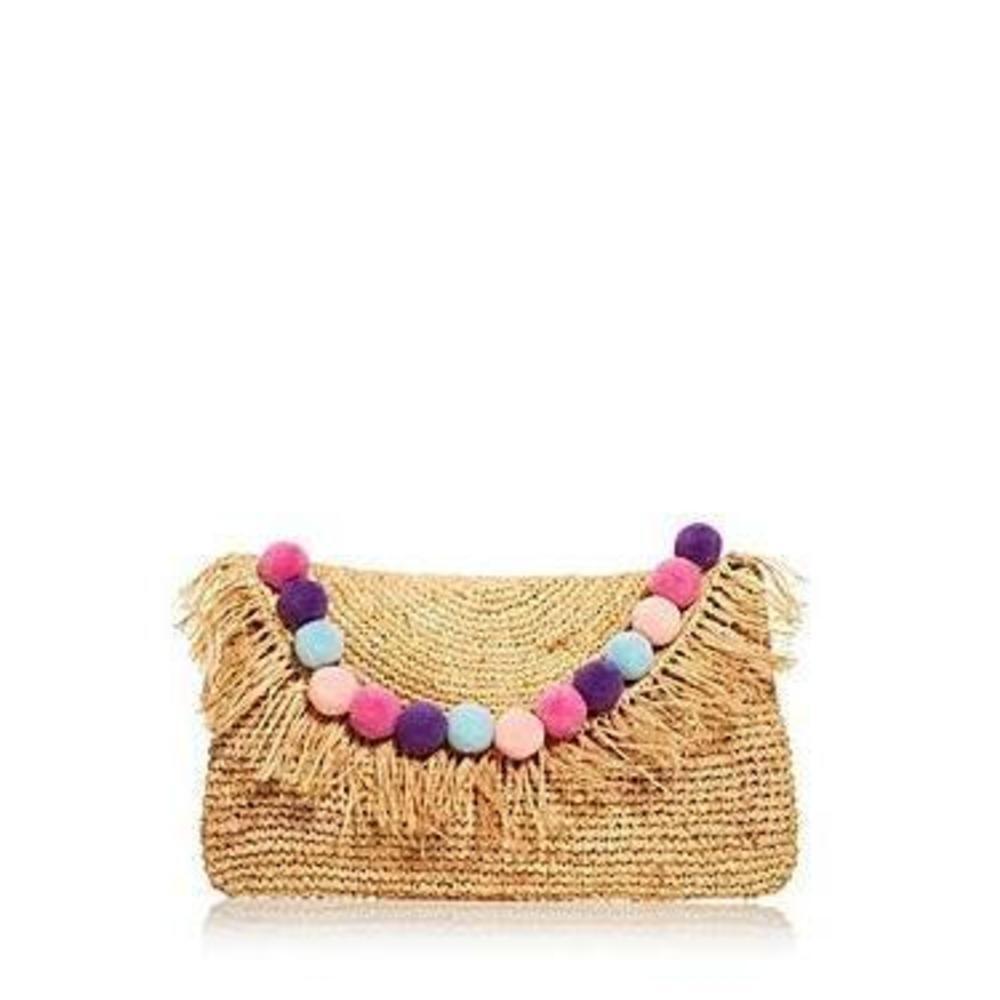 Btb Los Angeles Women's Beige Sera Pom Pom Raffia Clutch One Size